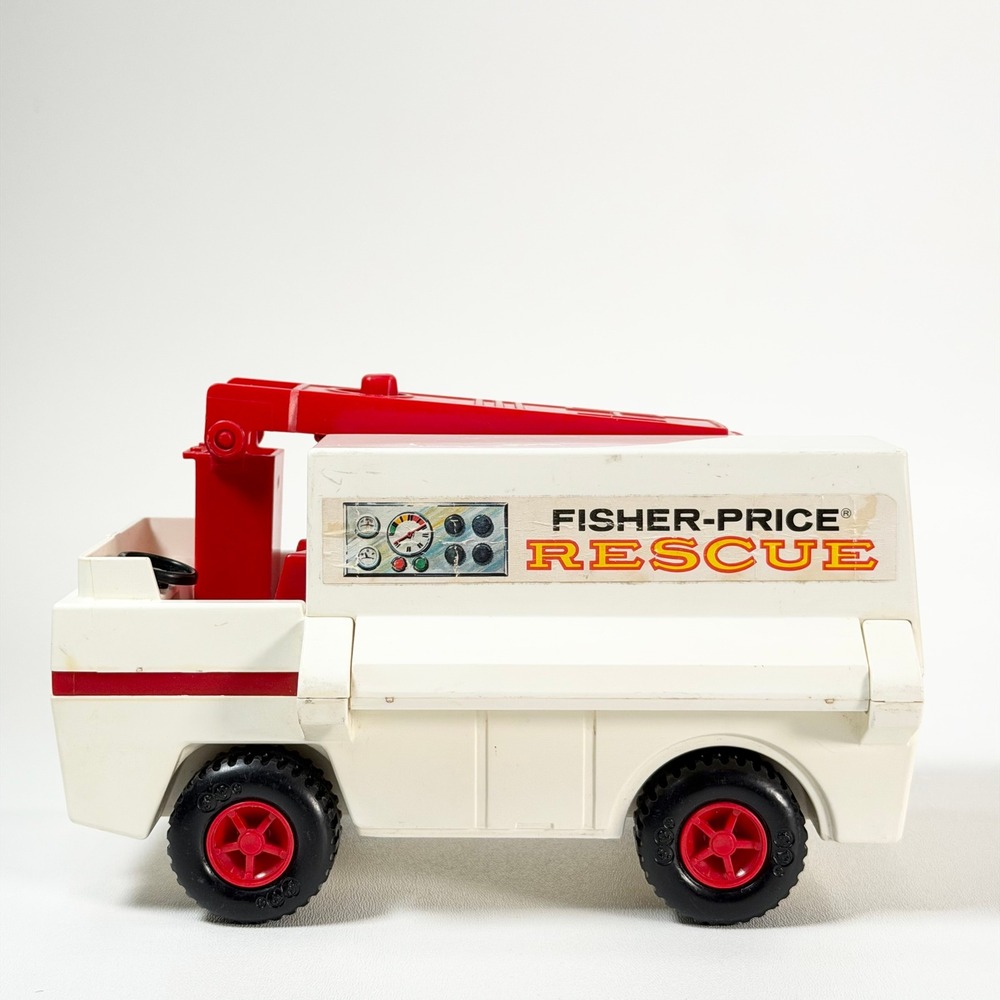 Vintage 1974 Fisher-Price Rescue Truck Plastic Crane Vehicle Toy Ambulance